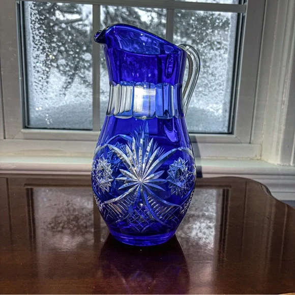 Bohemian Cobalt Blue Cut Crystal Pitcher | Hand Cut Czech Lead Crystal Barware - Picture 13 of 15